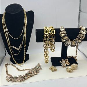 9 PC gold glam necklace earring lot 90s mobwife costume statement pieces!